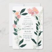 Smaragdgroen roze bloemblaadje bruiloft kaart (Voorkant)