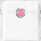 Smaragdgroen Roze Wit Preppy Madras Monogram Ronde Sticker (Tas)