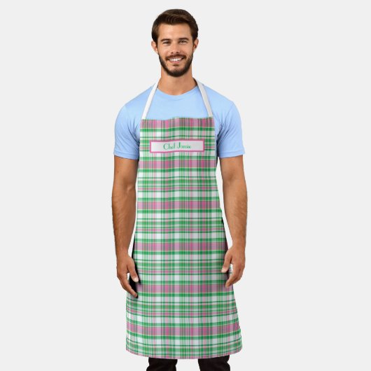 Smaragdgroen Roze Wit Preppy Madras Schort (Gedragen)