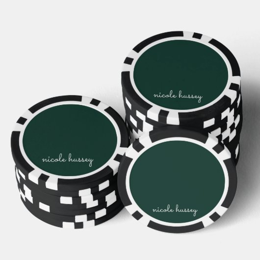 Smaragdgroen script | Stijlvol Monogram Modern Poker Chips (Opstapeling)