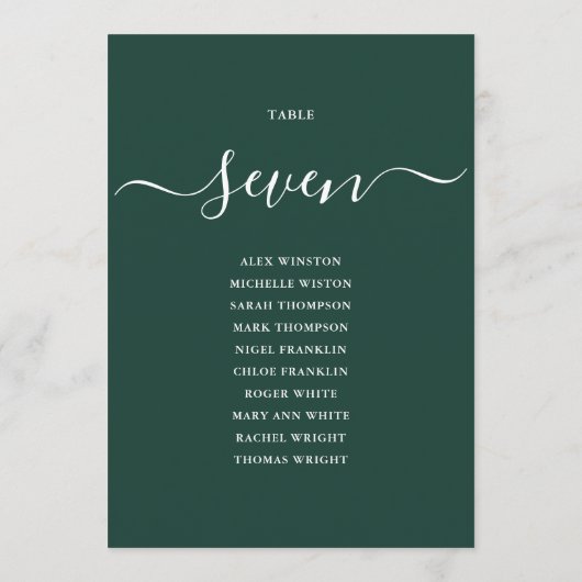 Smaragdgroen Script Tafelnummer Zitkaart (Achterkant)