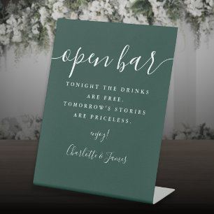 Smaragdgroen Signature Script Open Bar Reclamebord Met Voetstuk