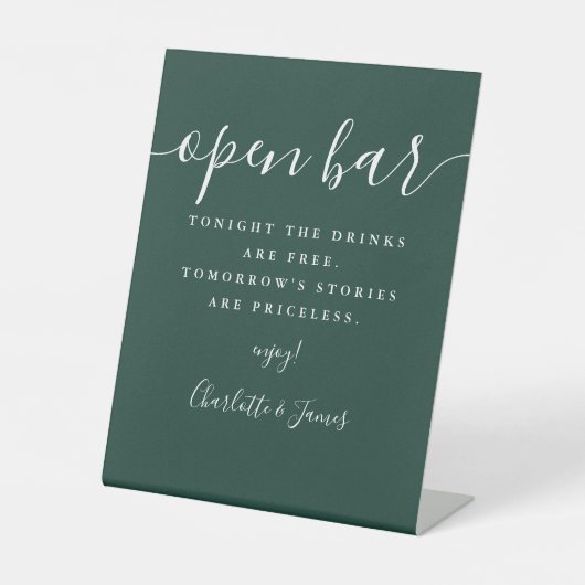 Smaragdgroen Signature Script Open Bar Reclamebord Met Voetstuk (Voorkant)