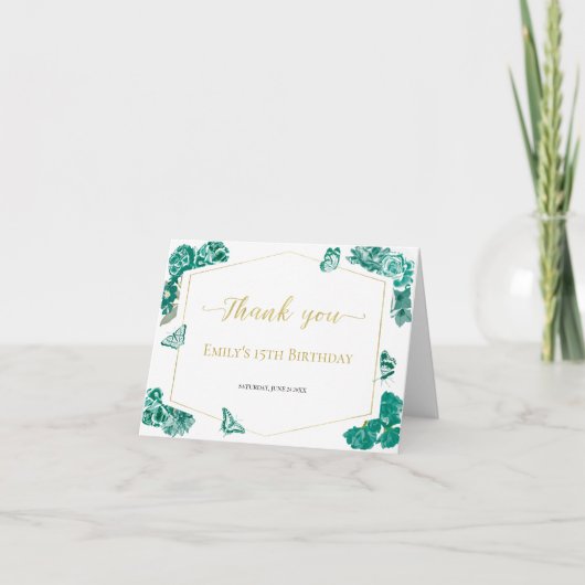 Smaragdgroen Sweet 16 Quinceanera Bat Mitzvah Bedankkaart (Voorkant)