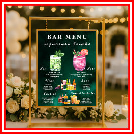 Smaragdgroen Trouwbar Menu Poster