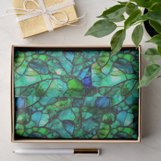 Smaragdgroen Turquoise Zeeglas Mozaïek Abstract Pa Tissuepapier (Geschenk)