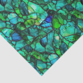 Smaragdgroen Turquoise Zeeglas Mozaïek Abstract Pa Tissuepapier (Detail)