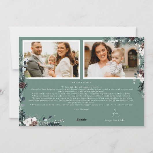 Smaragdgroen Vijf Fotocollage Feestdagenkaart (Achterkant)