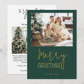 Smaragdgroen Vrolijk Kerstjaar in de Review Foto Feestdagenkaart (Voorkant / Achterkant)