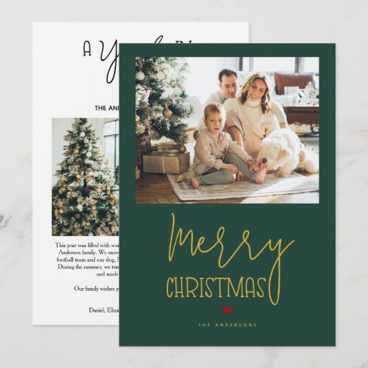 Smaragdgroen Vrolijk Kerstjaar in de Review Foto Feestdagenkaart (Voorkant / Achterkant)