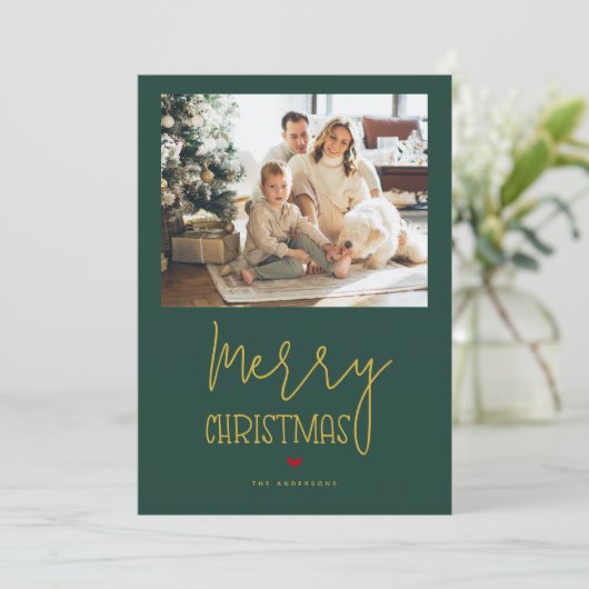 Smaragdgroen Vrolijk Kerstjaar in de Review Foto Feestdagenkaart (Staand voorkant)