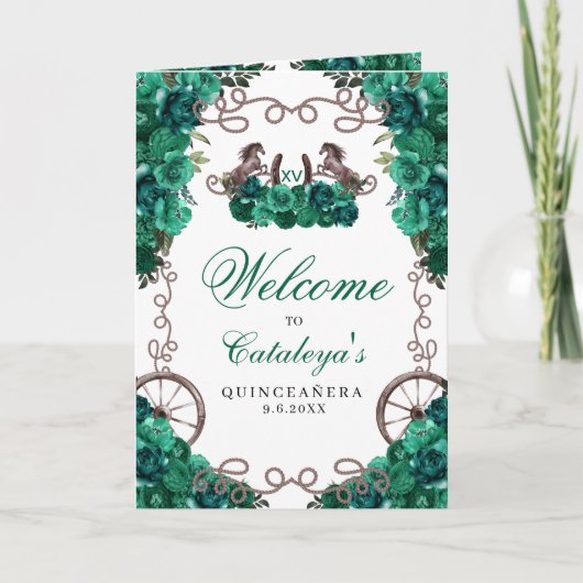 Smaragdgroen Western Charro Quinceañera Programma (Voorkant)