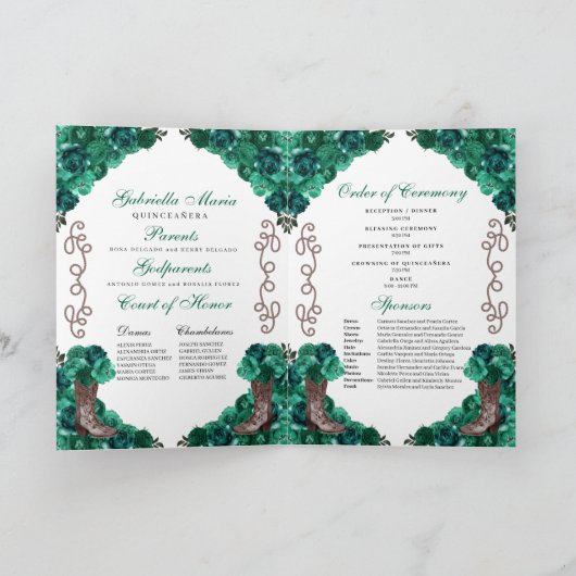 Smaragdgroen Western Charro Quinceañera Programma (Binnen)