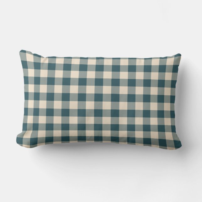 Smaragdgroen Wit Gingham Patroon Kussen (Voorkant)