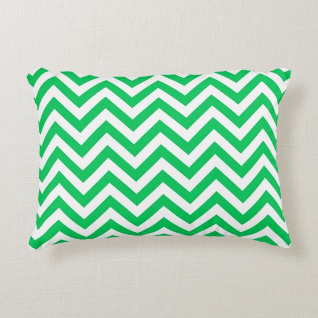 Smaragdgroen, wit groot chevron zigzagpatroon decoratief kussen (Voorkant)