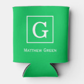 Smaragdgroen Wit Omkaderd Initiaal Monogram Blikjeskoeler (Voorkant)