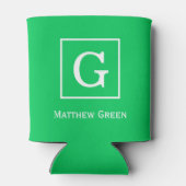 Smaragdgroen Wit Omkaderd Initiaal Monogram Blikjeskoeler (Achterkant)