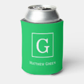 Smaragdgroen Wit Omkaderd Initiaal Monogram Blikjeskoeler (Blikje Achterkant)