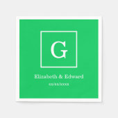 Smaragdgroen Wit Ontworpen Aanvankelijk Monogram Servet (Voorkant)