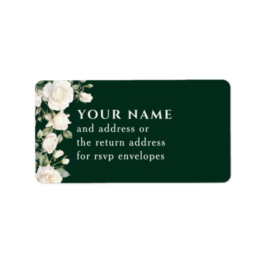 Smaragdgroen Wit Rozen RSVP Envelope Adres Etiket (Voorkant)
