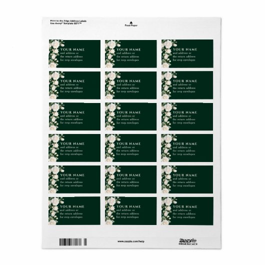 Smaragdgroen Wit Rozen RSVP Envelope Adres Etiket (Full Sheet)