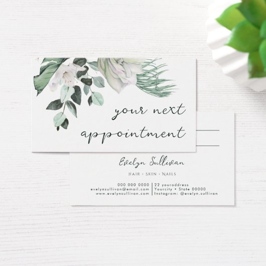 Smaragdgroen Witte bloemen Afspraakkaart Visitekaartje (Bureau)