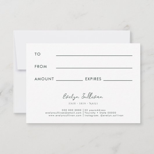 Smaragdgroen Witte bloemen Cadeaubon (Achterkant)