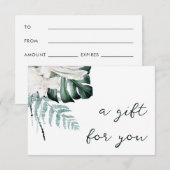 Smaragdgroen Witte bloemen Cadeaubon (Voorkant / Achterkant)