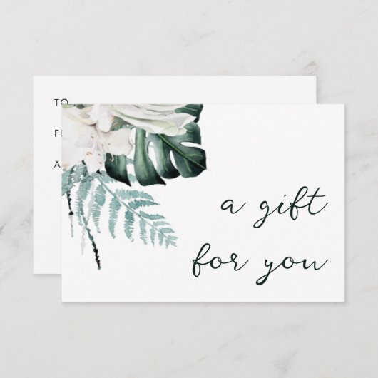 Smaragdgroen Witte bloemen Cadeaubon (Voorkant / Achterkant)