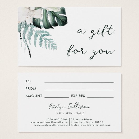 Smaragdgroen Witte bloemen Cadeaukaart Visitekaartje (Voorkant /achterkant)