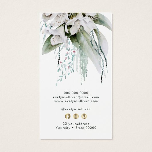 Smaragdgroen Witte bloemen logo visitekaartje (Achterkant)