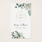 Smaragdgroen Witte bloemen logo visitekaartje (Voorkant)
