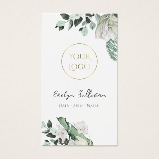 Smaragdgroen Witte bloemen logo visitekaartje (Voorkant)