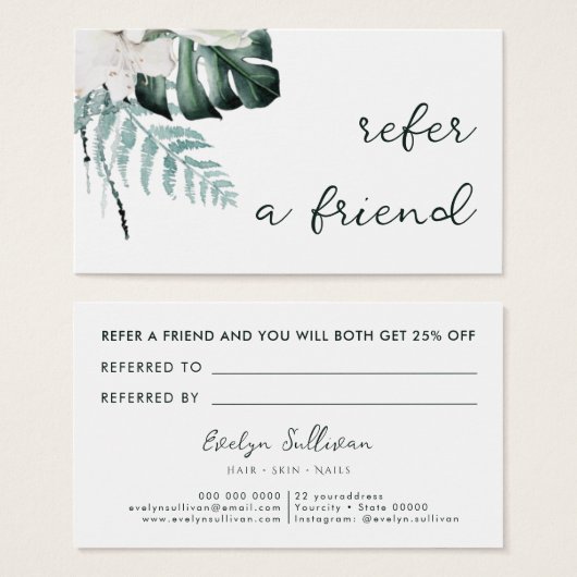 Smaragdgroen Witte Bloemen Verwijzingskaart Visitekaartje (Voorkant /achterkant)