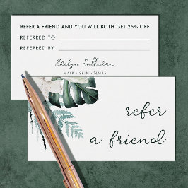 Smaragdgroen Witte Bloemen Verwijzingskaart Visitekaartje