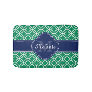 Smaragdgroen Witte Marokkaanse Patroon Navy Monogr Badmat