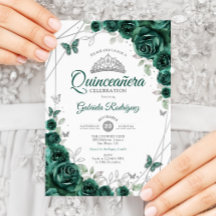 Smaragdgroen Zilver Bloemen Quinceanera