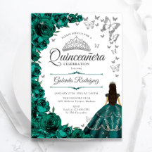 Smaragdgroen Zilver Bloemen Quinceanera