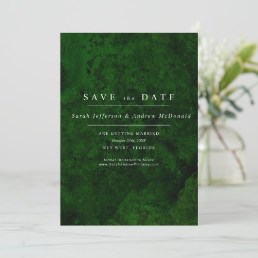 Smaragdgroen & Zilver Calligraphy Save the Date Kaart (Staand voorkant)