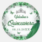 Smaragdgroen zilver glitter bloemenkruistaart ronde sticker (Voorkant)