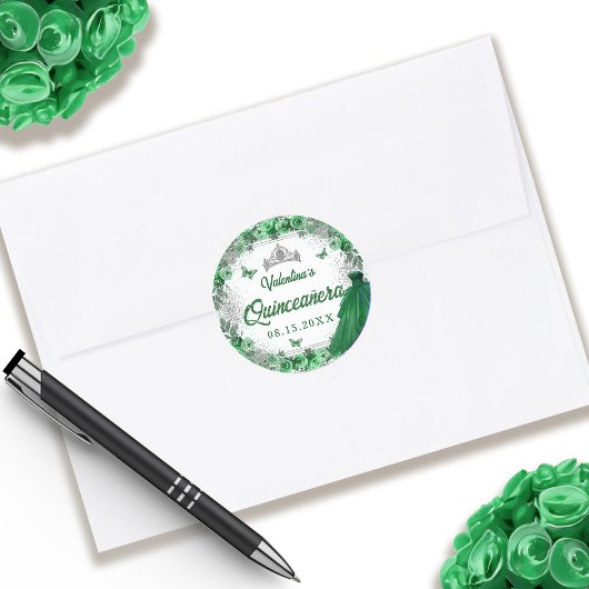 Smaragdgroen zilver glitter bloemenkruistaart ronde sticker