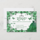 Smaragdgroen zilver glitter bloemenkruistaart RSVP kaartje (Voorkant)
