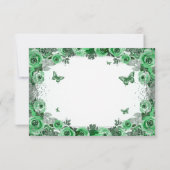 Smaragdgroen zilver glitter bloemenkruistaart RSVP kaartje (Achterkant)