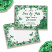 Smaragdgroen zilver glitter bloemenkruistaart save the date