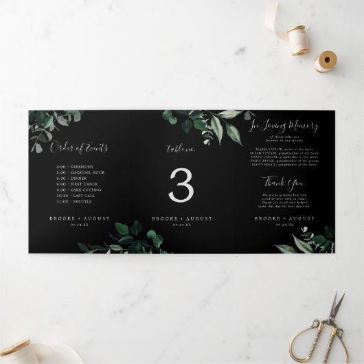 Smaragdgroen Zwart Drievoudig Tafelnummerteken Drieluik Programma (Buitenkant)