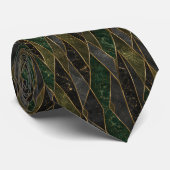 Smaragdgroen & Zwart Goud Art Deco Stropdas (Opgerold)