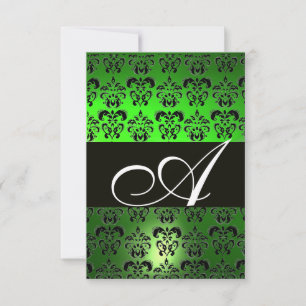 SMARAGDGROEN ZWART WIT DAMAST MONOGRAM RSVP KAARTJE