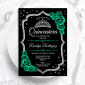 Smaragdgroen Zwart Zilver Elegant Quinceanera Kaart