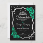 Smaragdgroen Zwart Zilver Elegant Quinceanera Kaart (Voorkant)