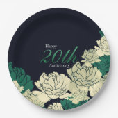 Smaragdgroene 20e verjaardag roos print papier pl papieren bordje (Voorkant)